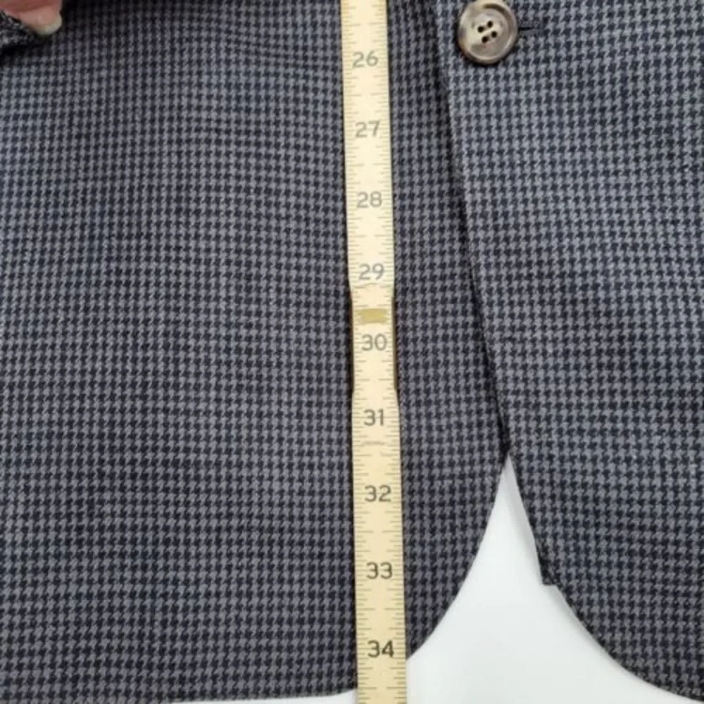 Vintage Jos A‎ Bank 100% Silk Men's L Large Houndstooth Gray Black Blazer Jacket